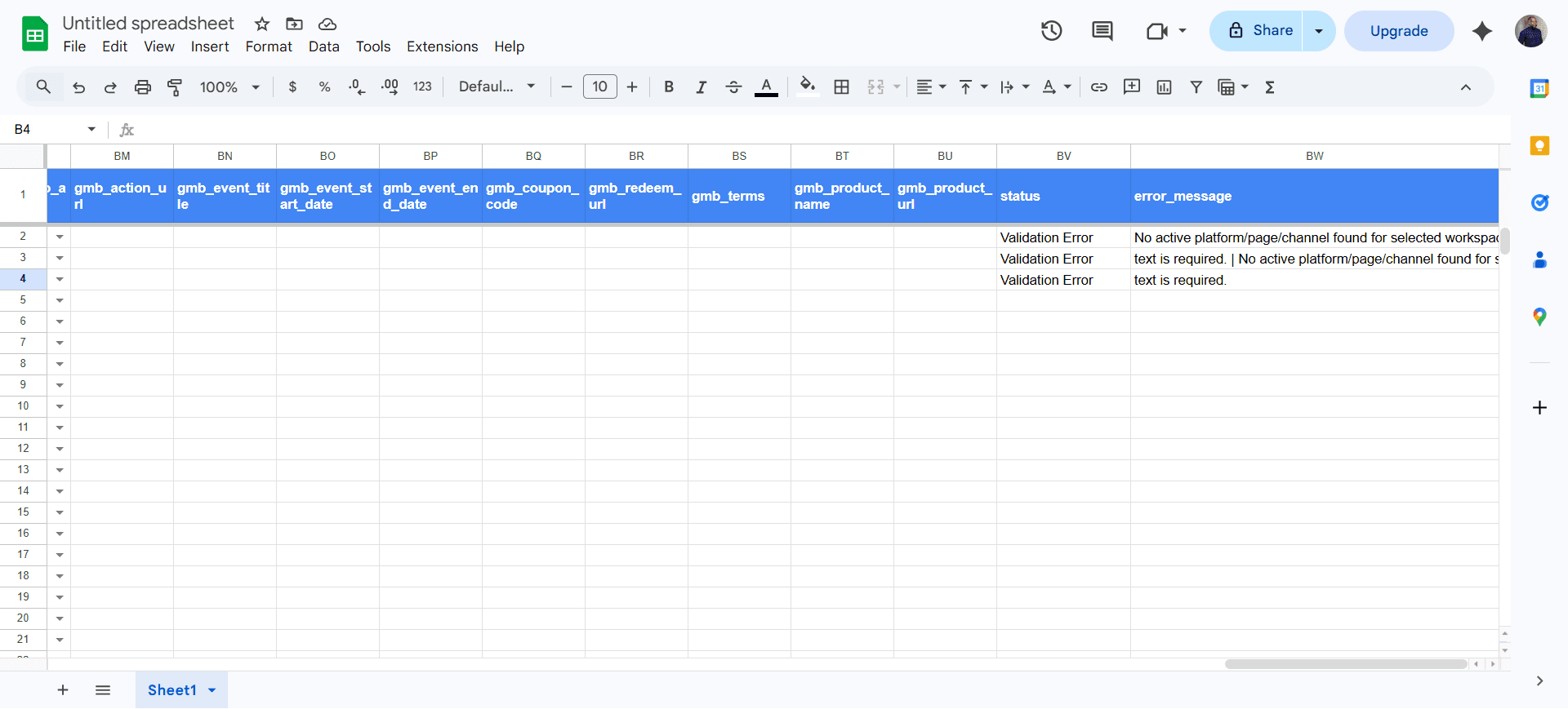 Row-level status and error notifications in Google Sheets after publishing